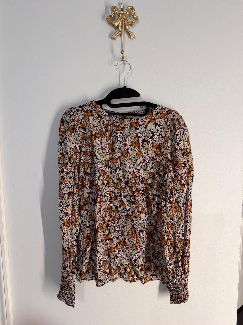 LOFT Floral Long-Sleeve Blouse in Multi-Color XS